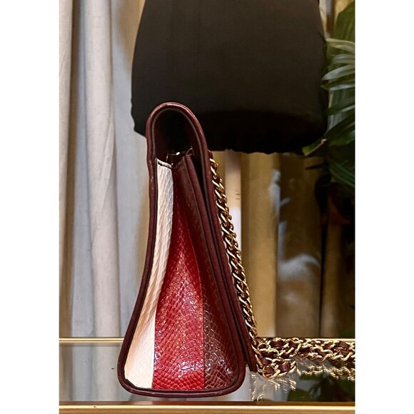 RARE!! Tory Burch Multi-Color Striped Fleming Python Chain Strap Shoulder Bag - Picture 5 of 11